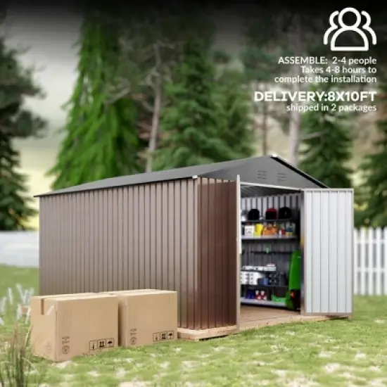 8 x 10 Ft Outdoor Storage Shed, Metal Garden Shed with Updated Frame Structure, Tool Sheds with Lockable Doors,Bike Storage Shed for Backyard Garden image {1}