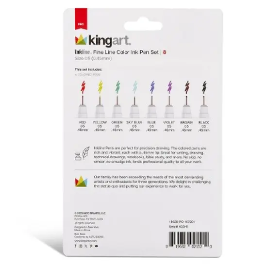 KINGART PRO Inkline Fine Line Pens, 8 Colors, Size 05 image {7}