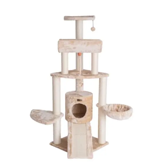 Armarkat Classic Real Wood Cat Tree With Multiple Features, Jackson Galaxy Approved, Four Levels With Rope, Basket, Ramp, Perch, and Condo image {1}