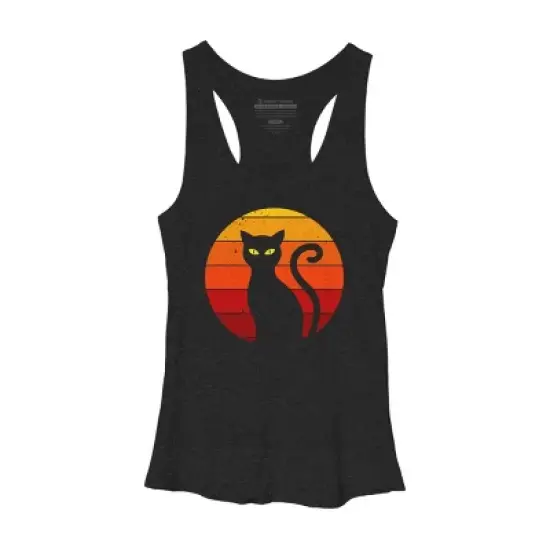 Women's Design By Humans Vintage Retro Sunset Halloween Black Cat I By lemonpepper Racerback Tank Top image {6}