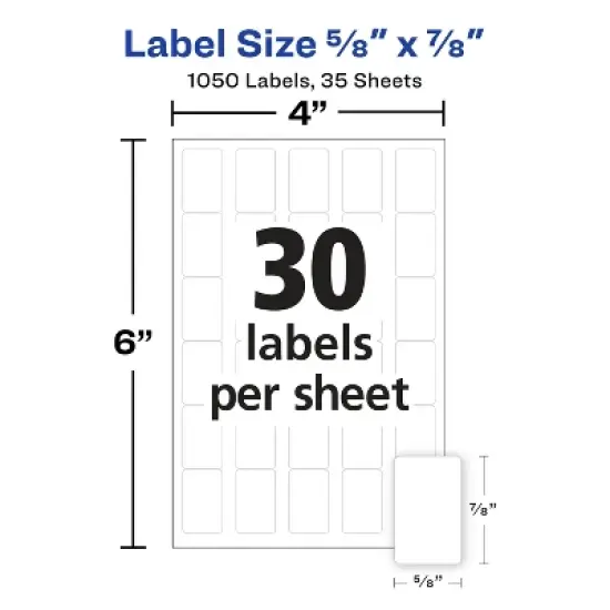Avery Multi-Use Removable Labels, 5/8" x 7/8", White, Non-Printable, 1,050 Blank Labels Total (5424) image {2}
