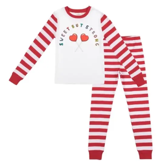 Sweet But Strong Youth Girls Red & White Striped Long Sleeve Shirt & Sleep Pants Set image {4}