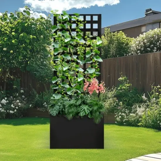 TOAOTBNBO Outdoor Planter Box with Square-Hole Trellis, Metal Raised Garden Bed for Climbing Plants, Galvanized Garden Box with Drainage Holes image {6}