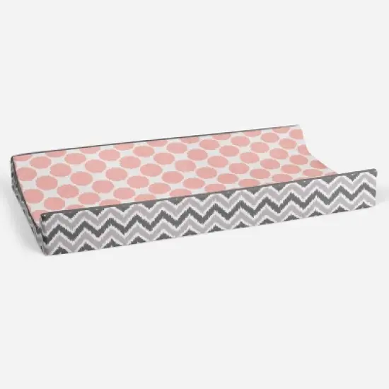 Bacati - Ikat Zigzag Coral Dots Muslin Changing Pad Cover image {2}