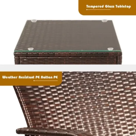 Tangkula 3PCS Patio Outdoor Rattan Conversation Set Furniture Set w/ Table Cushions image {7}