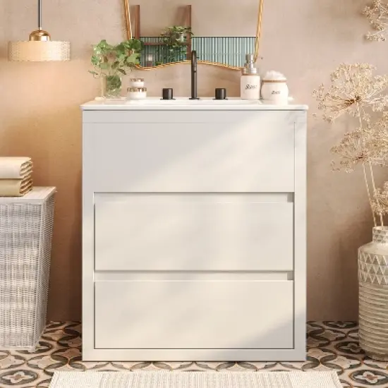 Christopher Knight Home Griffin Contemporary 30" Bathroom Vanity with Ceramic Sink and Full-Extension Drawers image {10}