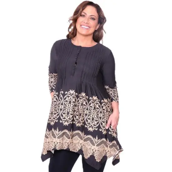 Women's Plus Size 3/4 Sleeve Printed Lucy Tunic Top - White Mark image {7}