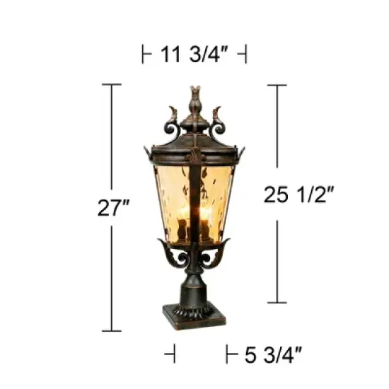 John Timberland Casa Marseille Vintage Rustic Post Light Veranda Bronze Scroll with Pier Mount Adapter 29" Champagne Hammered Glass for Exterior Deck image {4}