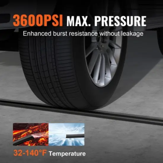 VEVOR Pressure Washer Hose, 50 FT, 1/4" Kink Free M22-14mm Brass Thread Replacement For Most Brand Pressure Washers, 3/4'' Bending Radius, Black image {5}