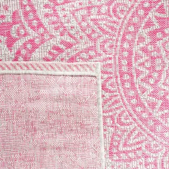 Courtyard CYH8734 Power Loomed Indoor/Outdoor Area Rug - Light Grey/Fuchsia - 5'3" X 7'6" - Safavieh. image {2}