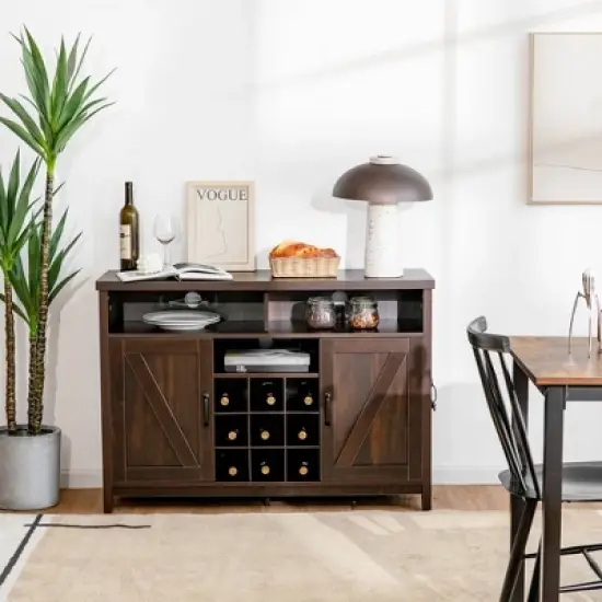Costway Buffet Storage Cabinet Farmhouse Sideboard w/9-Bottle Wine Rack & 2 Doors image {2}