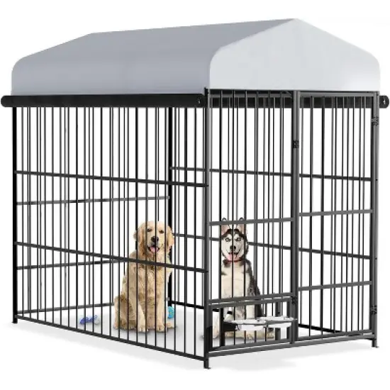 Large Dog Kennel Outside Dog Cage With Roof, Heavy Duty Outdoor Pet Pens With Stainless Steel Bowls for Yard Garden Backyard image {9}