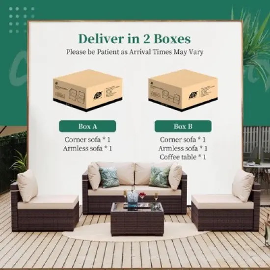 UPHA 5-Piece Rattan Patio Sofa Conversation Set with Cushions image {8}