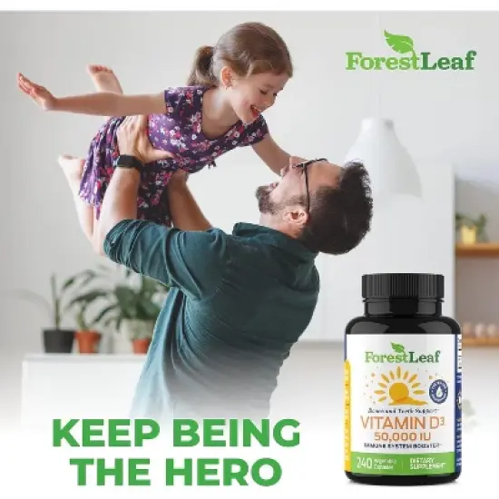 Forest Leaf Vitamin D3 50,000 IU, Bone Health and Immune Support, Small Easy-to-Swallow Capsules Vitamin D Supplements for Women and Men image {6}