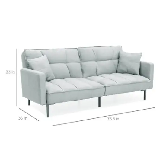 Best Choice Products Convertible Living Room Linen Fabric Tufted Split-Back Futon Sofa w/ 2 Pillows image {6}