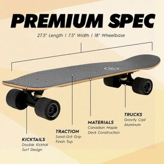 Magneto Complete Skateboard | 27.5" x 7.5", Canadian Maple Double Kick Concave Deck | For Beginners, Teens & Adults (Tiki) image {5}
