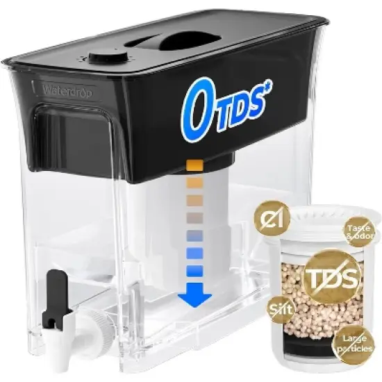 Waterdrop 35-Cup 0 TDS Slim Water Filter Dispenser, Large Capacity, Reduces TDS, Chlorine, PFOA/PFOS and More, BPA Free, Black (with 1 Filter) image {9}