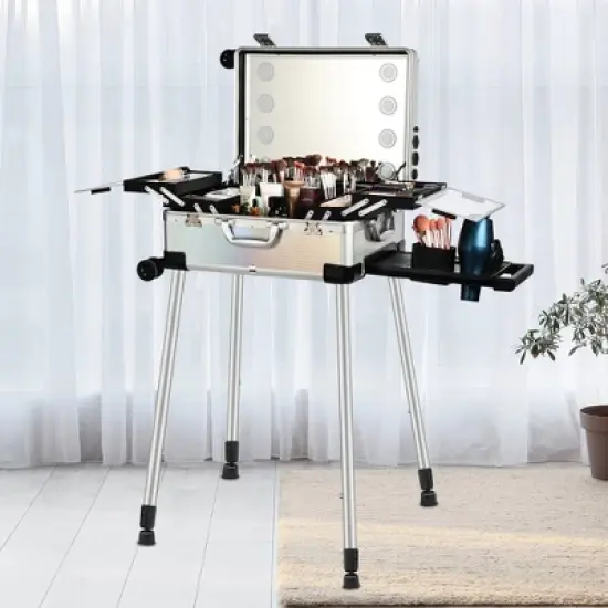 Lockable Rolling Makeup Train Case with LED Mirror image {5}