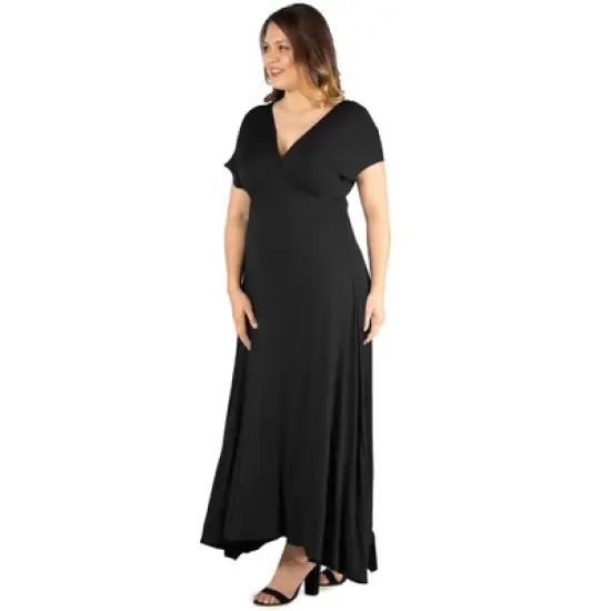 24seven Comfort Apparel Womens Plus Size Empire Waist V Neck Maxi Dress image {1}