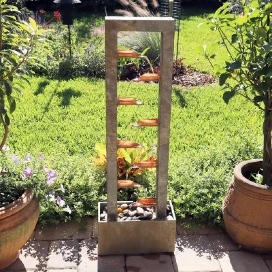Zigzag Zen 47 3/4" High Large Modern Outdoor Decor Slate and Copper Floor Fountain Cascading Outside Garden Patio Yard Backyard image {5}