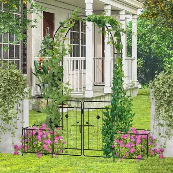 Costway 87" Garden Arbor Arched Lockable Gate Top Arbor Trellis with Side Planters image {3}
