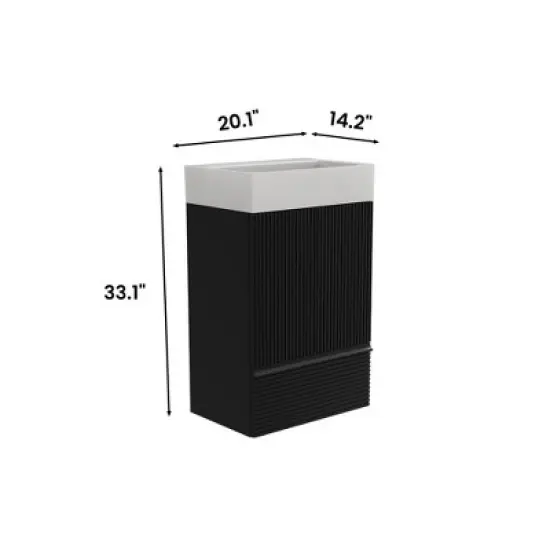 Christopher Knight Home Wilson Freestanding 20" Striped Wood Bathroom Vanity with Ceramic Sink image {2}