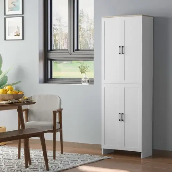 HOMCOM 72" Freestanding Kitchen Pantry, 4-Door Storage Cabinet Organizer with Adjustable Shelves, Kitchen Cabinet with Doors and Shelves, White image {5}