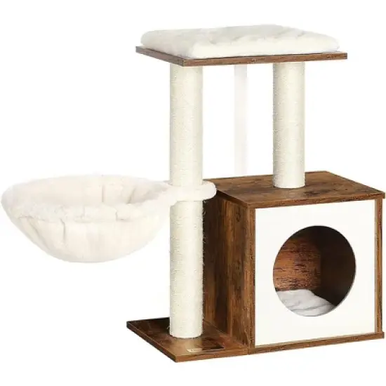 FEANDREA Woody Wonders Small Cat Tree for Kittens, Modern Cat Tower Cat Condo with Scratching Posts, Rustic Brown and white image {5}
