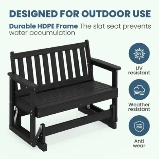 HYLEORY Outdoor Glider Rocking Chair,2 Person Bench Swings for Outside,HDPE All-Weather Resistant 2-Person Loveseat, Patio Glider for Garden Porch image {4}