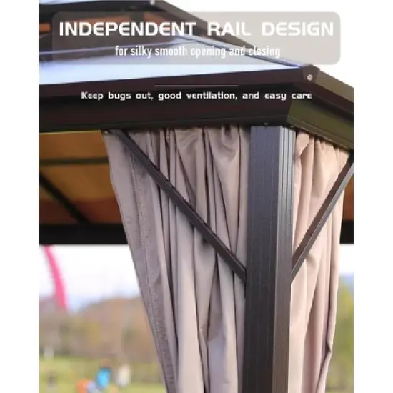 12'x12' hardtop gazebo for all weather with double metal roof, aluminum alloy frame, net, and curtain; perfect for patio, deck, and backyard. Gray. image {6}