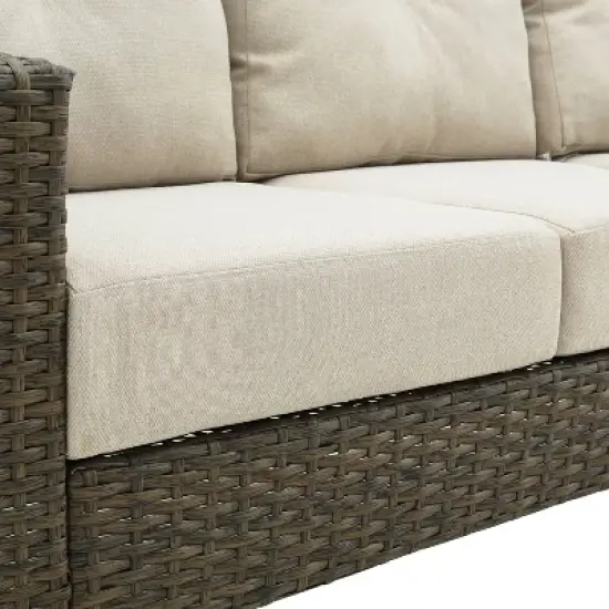 Rockport Outdoor Wicker High Back Sofa - Oatmeal/Light Brown - Crosley image {10}