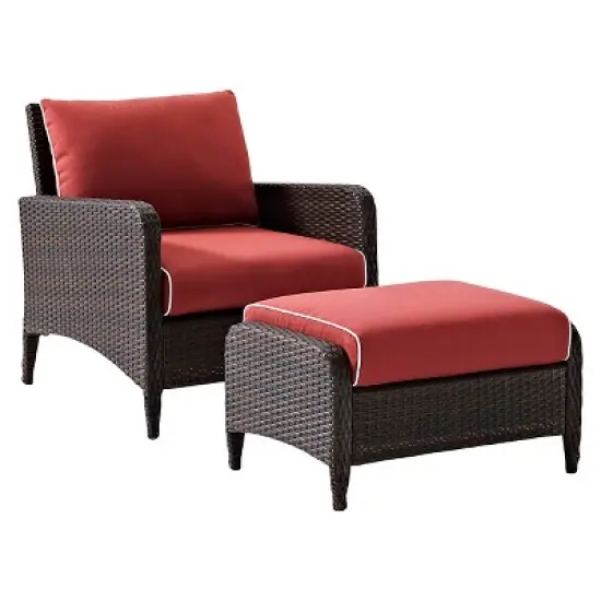 Kiawah 2pc Wicker Patio Chair with Ottoman Seating Set - Crosley image {14}
