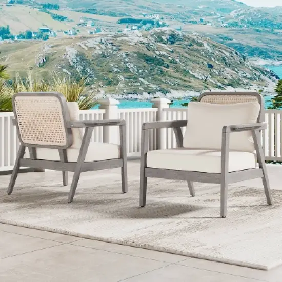 Christopher Knight Home Ursa Outdoor Patio Club Chairs Acacia Wood Gray image {1}