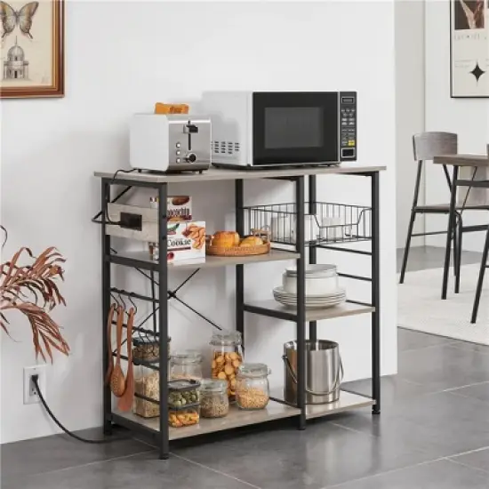 Yaheetech Vintage Kitchen Island Baker's Rack with Power Outlet Utility Microwave Stand image {1}