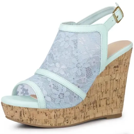 Allegra K Women's Open Toe Platform Heel Lace Wedges Sandals image {14}