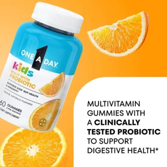 One A Day Kids' Multivitamin with Probiotic Gummies for Digestive Health - Orange - 60ct image {2}
