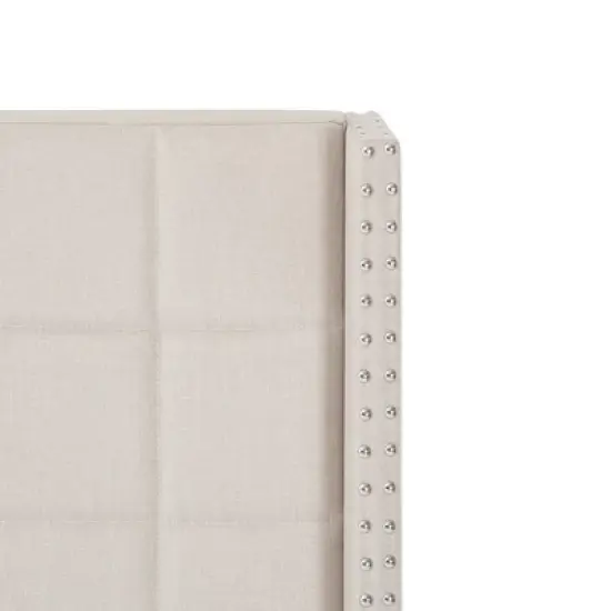 Linen Upholstered Headboard, Tufted Nailhead & Double Wingback, 6 Adjustable Position image {14}