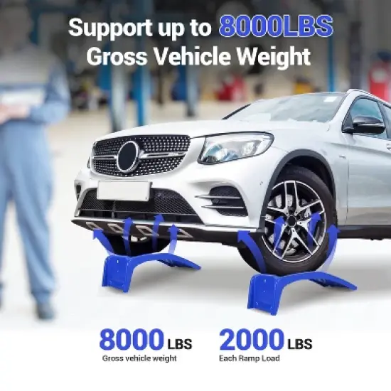 8" Lift Steel Car Ramp 8000 Lbs Capacity, 4000 Lbs Per Pair Ramps, Heavy Duty Truck Ramps for Car Repair/ Vehicle Maintenance, 2 Pcs Tire Ramps image {3}