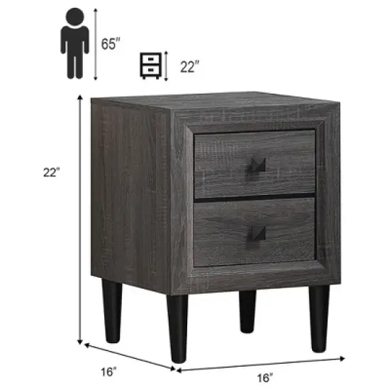 Costway 2PCS Nightstand W/2 Drawer Multipurpose Retro Grey Bedside Table Fully Assembled image {1}