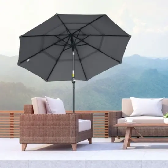 Kumasinova 9FT 3-Tier  Patio Umbrella with Crank,Outdoor Umbrella with Push Button Tilt,Beach Umbrella for Deck,Pool,Outdoor Umbrellas for Patio image {7}