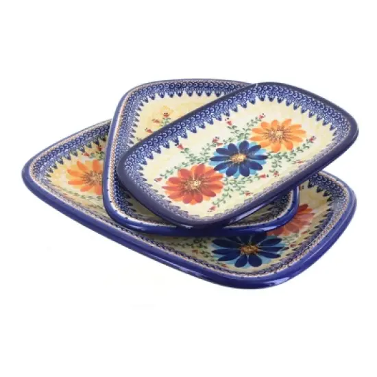 Blue Rose Polish Pottery 6200 Vena 3 Piece Rectangular Serving Set image {3}