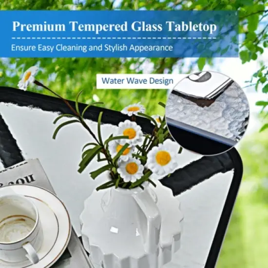 Costway 3PCS Bistro Set Folding Adjustable Chairs Square Glass Table Garden image {5}