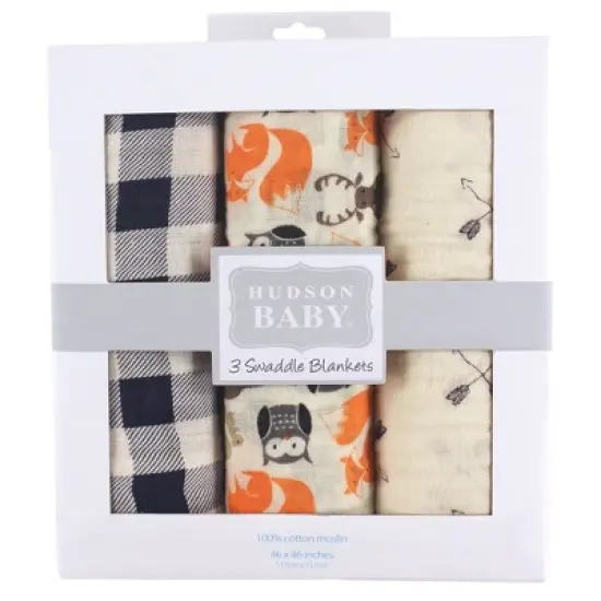 Hudson Baby Infant Boy Cotton Muslin Swaddle Blankets, Forest, One Size image {1}