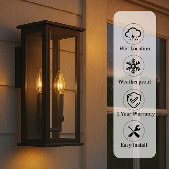 ALOADECOR Matte Black Modern Outdoor Wall Light with Dusk-to-Dawn Sensor Simplicity Wall Sconce with Clear Glass Shade for Garden (&uml;2 Pack) image {4}