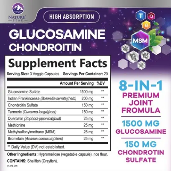 Glucosamine with Chondroitin Turmeric MSM, Triple Strength Joint Support 2100mg - 60 By Nature's Peak image {1}