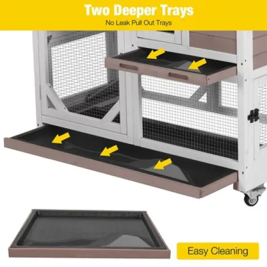 Aivituvin Premium 2-Story Wooden Rabbit Hutch with Casters | Pull-Out Tray-AIR7013 image {5}