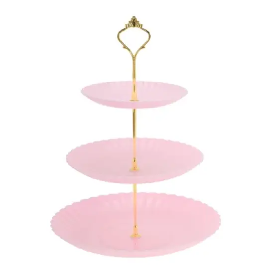 Unique Bargains 3 Tier Dessert Cupcake Stand Wave Style with Tiered Serving Tray for Donuts Fruits Pink Gold Tone image {6}