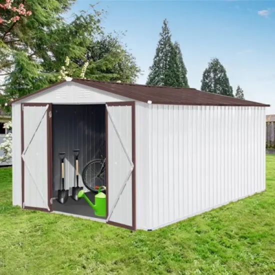 Metal Metal garden sheds outdoor storage sheds white+coffee White As shown image {5}