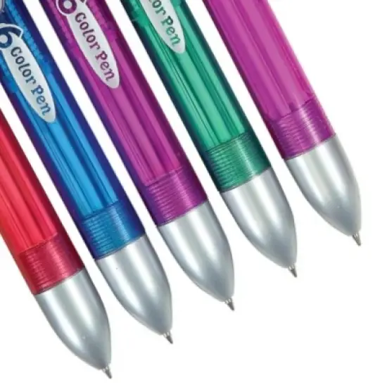 6-Color Multicolor Pen (4 Pack) - Retractable, Black Ink, Assorted Barrel Colors image {4}