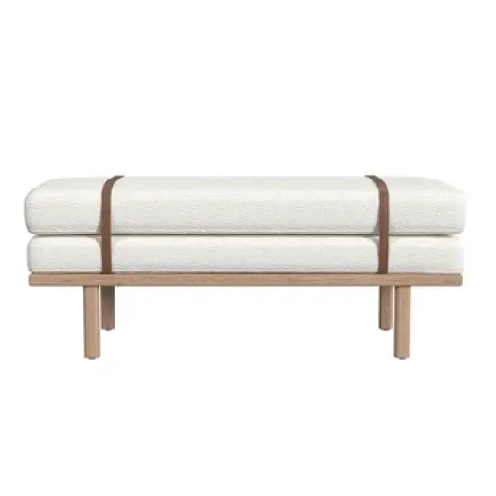 Upholstered Bench with Wood Base Cream Boucle - HomePop image {4}